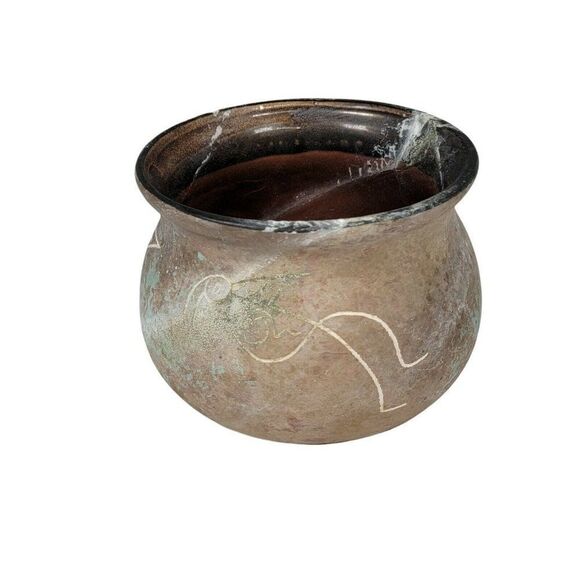 Vtg Kokopelli Petroglyph Studio Pot 5" Planter Bowl Tohono O'Odham ? NOT Signed - Picture 1 of 5